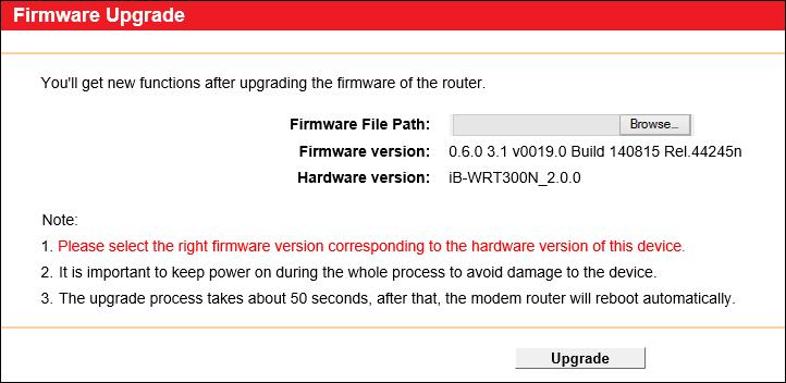 8 Firmware Upgrade Choose menu System Tools Firmware Upgrade, and then you can update the latest version of firmware for the router on the following screen.