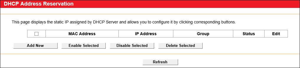 Figure 3-31 MAC Address: The MAC address of the PC for which you want to reserve an IP address. IP Address: The IP address reserved for the PC by the router.