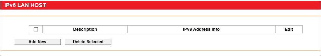 To add a new IPv6 rule: 1. Click the Add New button, and you will see the screen as shown in Figure 3-79. Figure 3-79 2. Give a name (e.g. Rule_1) for the rule in the Description field. 3. Select a host from the IPv6 LAN Host drop-down list or choose Add IPv6 LAN Host.