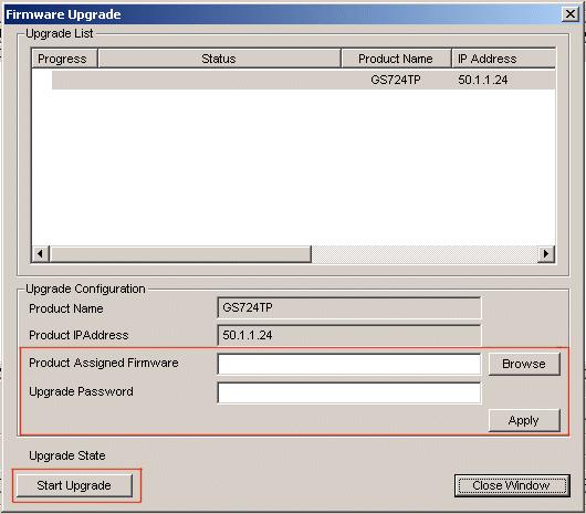 7. Click Start to download the new firmware file in non-volatile memory.