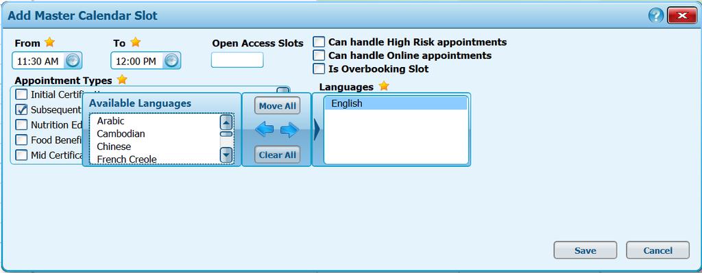 Select (highlight) the desired languages frm the Available Languages bx.