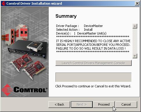 11. Repeat Steps 9 and 10 for each DeviceMaster that you are installing and click