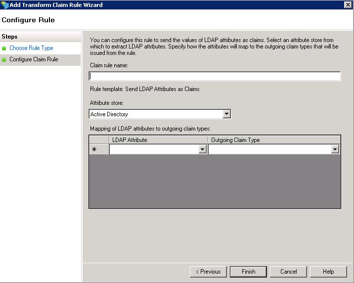 In the Cnfigure Rule interface, cnfigure the fllwing settings: Figure 21: The Cnfigure Rule interface. Claim rule name Enter the claim rule name in the Claim rule name field.