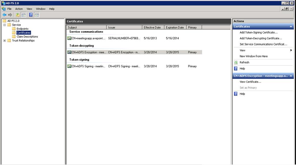 2. On the left pane, expand the Service nde and select the Certificates nde. The Certificates pane appears.