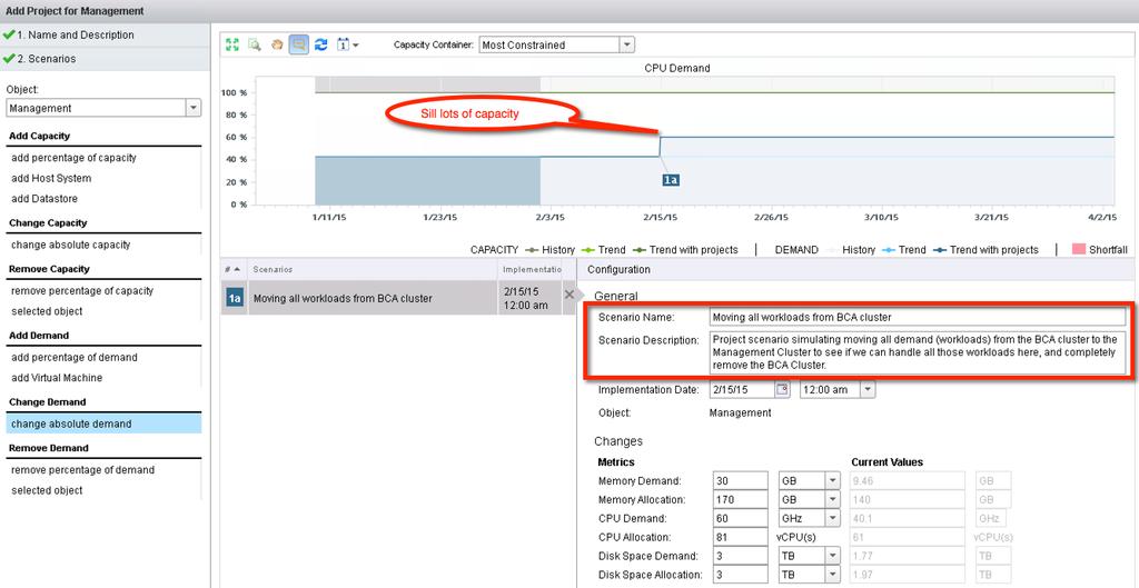 Phase 3: 1 Month after install Next, use vrealize Operations Manager Projects to do predictive analysis on the vsphere environment such as, in this example, cluster