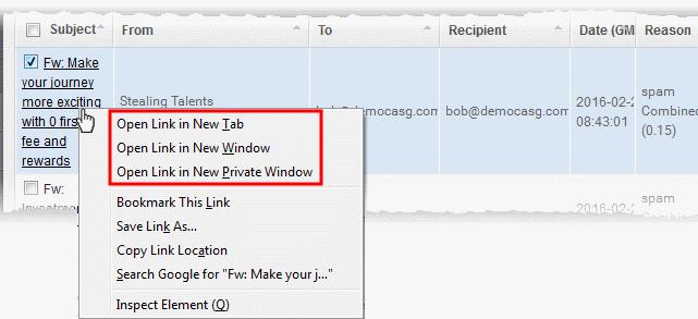 Your browser may display a warning pop-up window notification. Click 'Options'> then select 'Allow pop-ups for...' to allow the message to open in a new window.