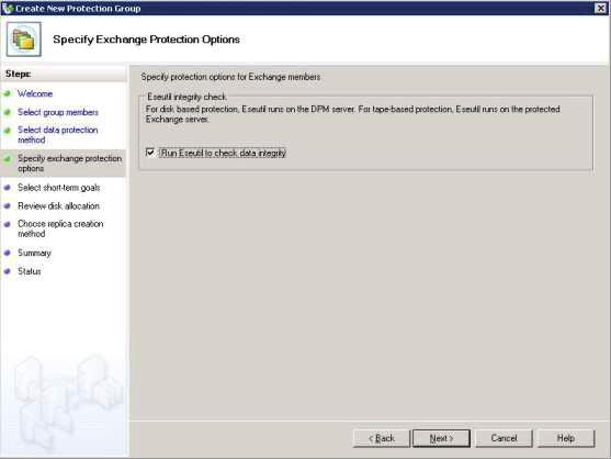 Figure 10: Specify Exchange Protection option The next screen sets