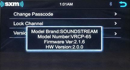 Version Press Version in the menu, the below screen will be shown the Software version information Reset SiriusXM passcode The default SiriusXM passcode
