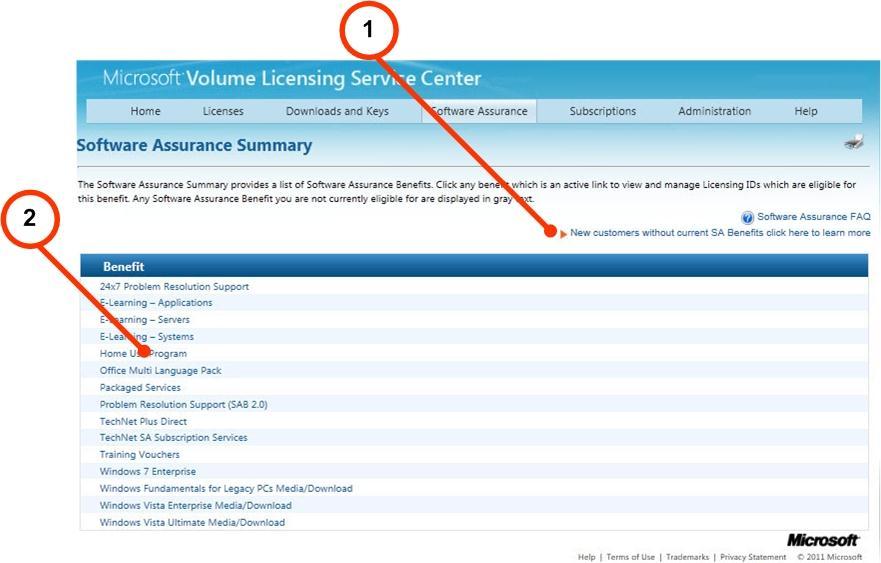 About Microsoft Software Assurance for Volume Licensing Click Software Assurance on the main navigation bar to navigate to the Software Assurance Summary page.