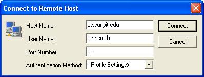 SSH Secure Shell Client 3 Entering Authentication Method You need to specify a certain authentication method to access the server with.