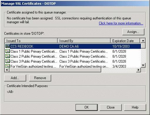 Figure 12-13 Certificate added 4. Now, select the certificate from the certificate list and click Assign in the window.