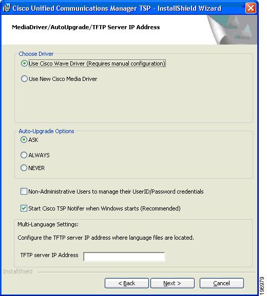 Chapter 4 Installing the Cisco Unified CM TSP Client Multi-language Settings Populate the TFTP server where locale files have been installed.