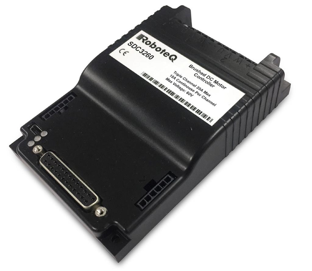 SDC3260 Advanced Features Triple Channel 20A Brushed DC Motor Controller with USB and CAN Roboteq s SDC3260 is a feature-packed, high-current, triple channel controller for brushed DC motors.
