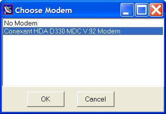 Figure 2-7 Choose Modem Modem Configure Modem Changes to the default modem configuration are rarely needed but can be made when necessary.