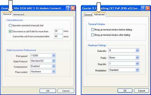 Select Configure Modem (Figure 2-8) to display preferences and to make changes to the default configuration.