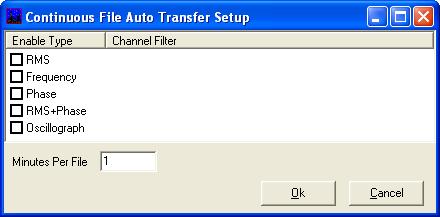 is to be transferred. Cont. File Transfer Setup This selection displays the Continuous File Auto Transfer Setup window (Figure 2-32).