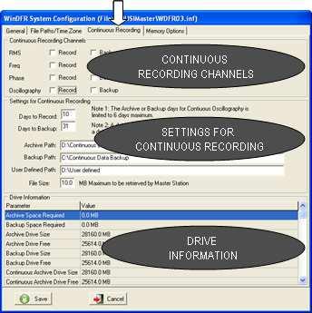Figure 2-55 WinDFR Configuration Screen - Continuous Recording Tab Continuous Recording Channels This section (Figure 2-56) is used to enable Continuous