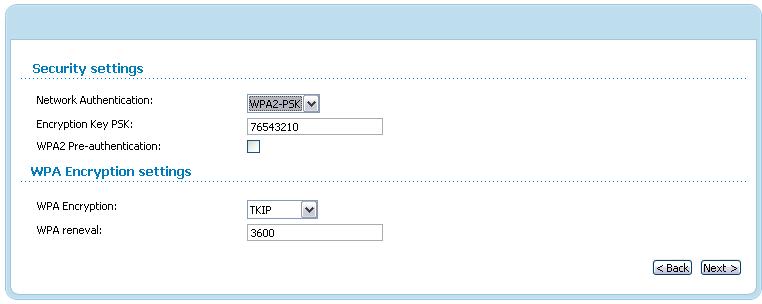 When the WPA-PSK or WPA2-PSK value is selected, the WPA Encryption settings section is displayed: Figure 53. The WPA2-PSK value is selected from the Network Authentication drop-down list.