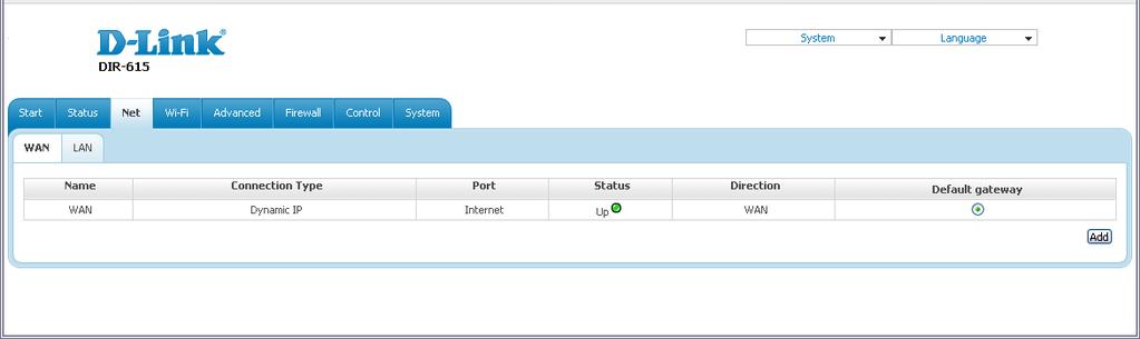 Net In this menu you can configure basic parameters of the router's local area network and configure connection to the Internet (a WAN connection).
