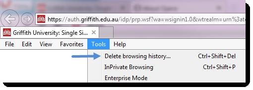 Microsoft Internet Explorer Using Internet Explorer version 11, click on the Tools menu and select Delete browsing history or press shortcut key combination: