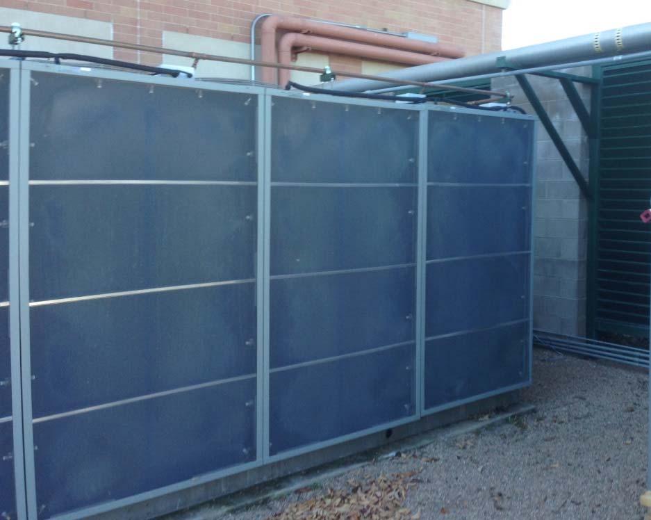 Case Studies Commercial Customer with Existing Air Cooled Chiller Solution: Install an evaporative precooling system to improve condenser and chiller efficiency and