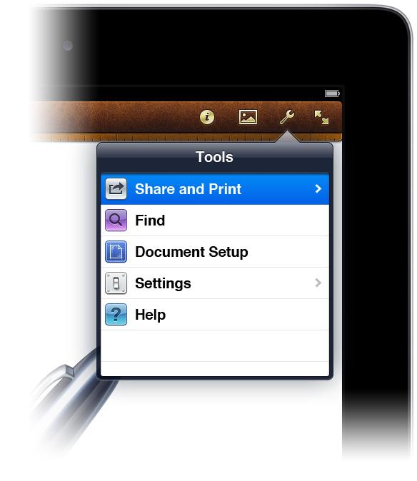 Print. From this menu you can email your document or send it to itunes.