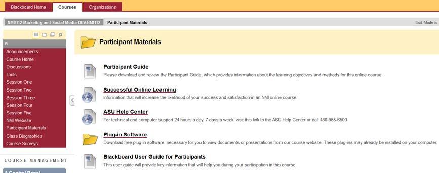 Participant Materials The Participant Materials section contains five resources that you