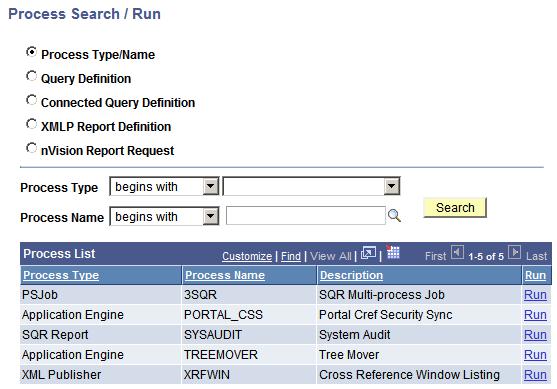 Using Reporting Console Chapter 7 Process Type Page Displayed Process Definition Process Definition Add page Job Definition Job Definition Add page Connected Query Connected Query Manager