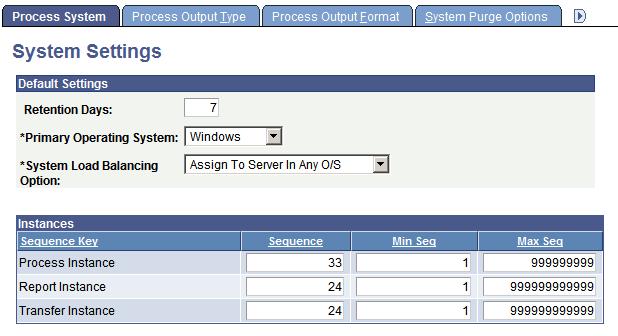 Defining PeopleSoft Process Scheduler Support Information Chapter 6 System Settings page Retention Days Enter the number of days before the files that are on the report repository are deleted.