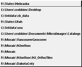 The Web option shows a hierarchical listing of Internet-based map and image layers, including web tilesets and KML files hosted by MicroImages and 1 cataloged Web Map Service (WMS) and ArcIMS layers