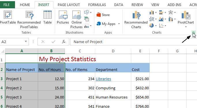 Excel 2013 Workshop Unit 3 Working with Charts in Excel 2013 Unit 3 Working with Charts in Excel 2013 Topic 1 Making Charts in Excel After you have entered the labels in A for your projects and data
