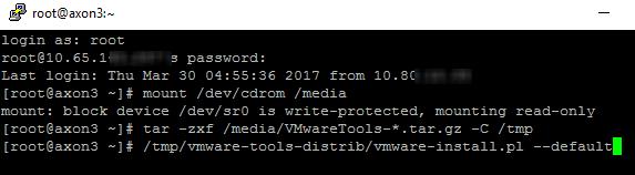 8. Run the following command to start the upgrade of the VMware tools: /tmp/vmware-tools-distrib/vmware-install.