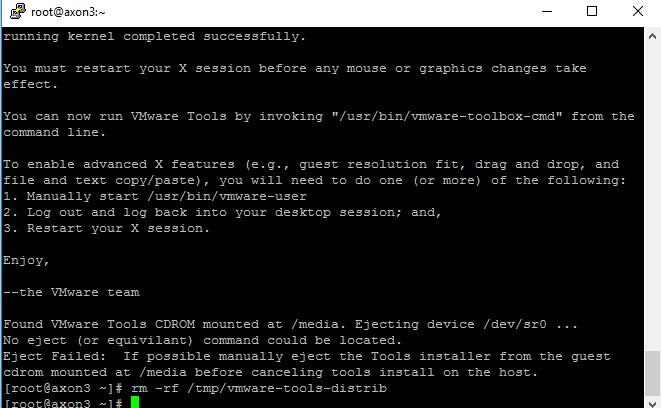 After the installation is complete, run the following command to delete the installer: rm -rf /tmp/vmware-tools-distrib