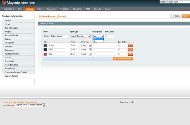 3 Set custom options as required Go tocatalog>manage Products and then click Edit next to the