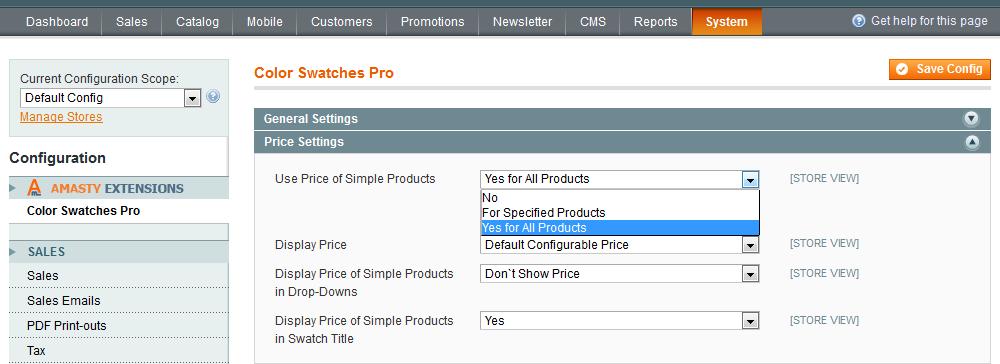 3. Price Settings If you choose Yes for All Products the prices for configurable products will be automatically taken from simple products.