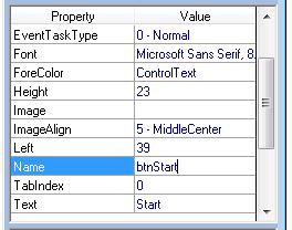 3. Getting Started 7. In the Property Grid, scroll down to the Name property, then change the name to btnstart and press ENTER. 8.