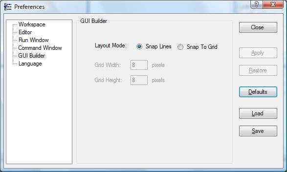 GUI Builder preferences. Select the Setup menu Preferences GUI Buider.