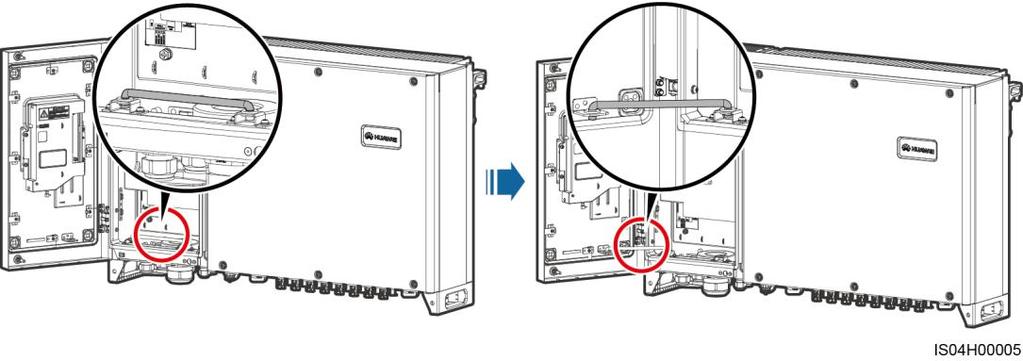 6 Electrical Connections Figure 6-2 Stabilizing a door using a support bar Step 3 Remove the cover and hang it on the hook of the chassis door.