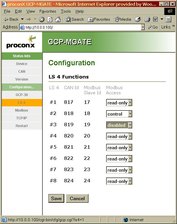 proconx GCP-MG Communication Gateway Application Note 51306 LS-4 configuration page: