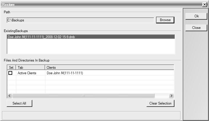 ATX Document Manager displays all available files in the Existing Backups box: 3.