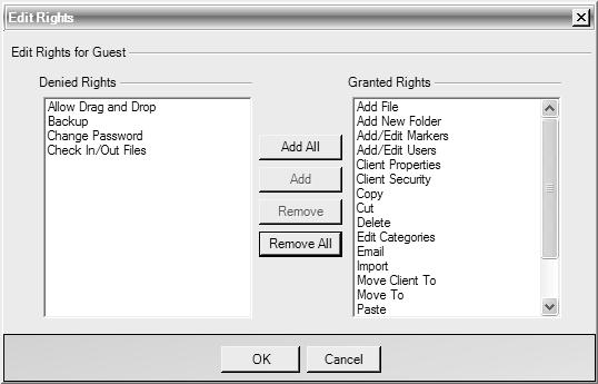 Chapter 4: Configuring Your Security Settings ATX Document Manager displays the Edit Rights