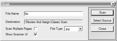 ATX Document Manager displays the Scan dialog box: 4. Enter a file name in the File Name box.