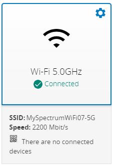 Chapter 2: Getting Started Configures 2.4GHz WiFi settings. The connection status appears below the network identification.