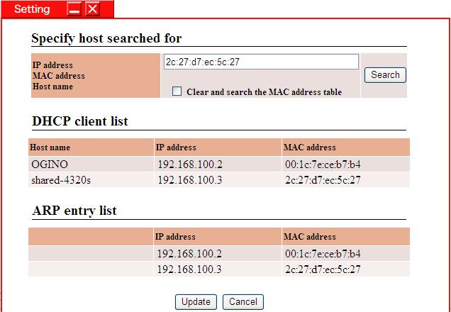 8. Host search (2) DHCP client list and ARP entry list are