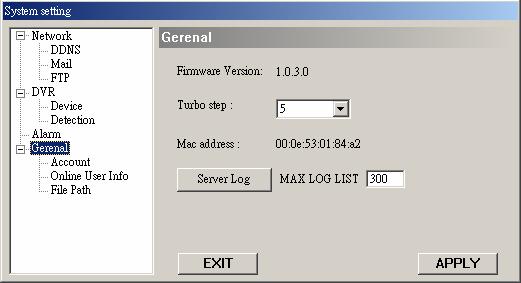 To speed up menu selecting or the control of the PTZ camera under video web server, you can activate "Turbo" function by clicking this button.