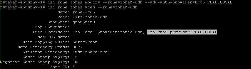 isi zone zones modify --zone=<zone-name> --add-auth-provider=<providertype>:<provider-name> isi zone zones view --zone=<zone-name> For example: 5.
