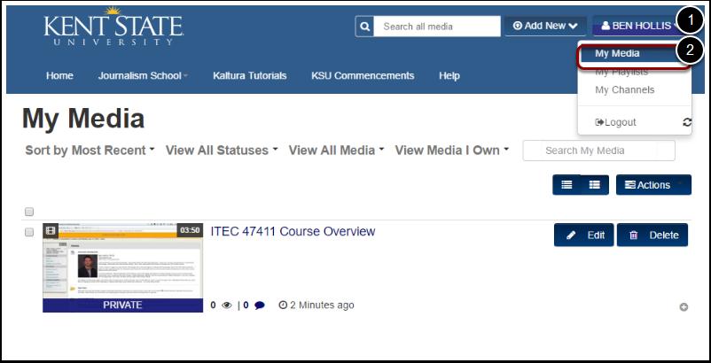 My Media Library Kaltura (video.kent.edu) has several features to help organize and enhance your online media, and edit existing videos that you've uploaded.
