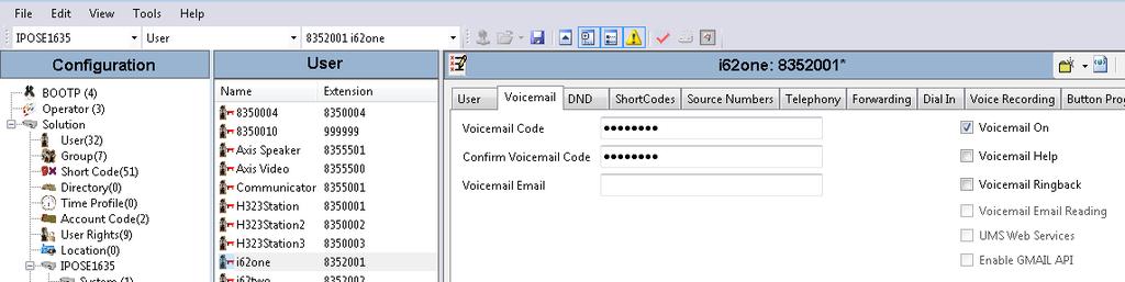 e. 5.4 Click on the Voicemail tab.