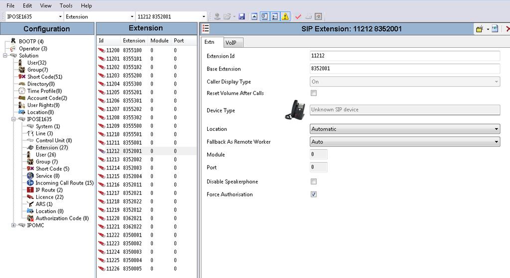 5.4. Create a SIP Extension for the Ascom i62 Handset The i62 Handsets are configured as SIP Extensions on IP Office.