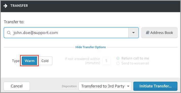 Processing Calls Transferring Calls 4 To transfer the party who is on hold, click Complete Transfer. Cold Transfer This method transfers the call immediately.